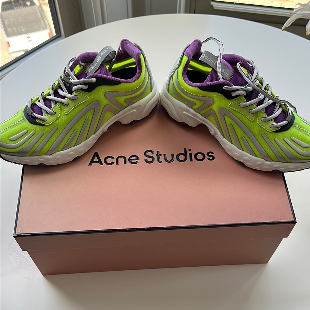 Acne Studios Neon Green and Purple Sneakers - Picture 2 of 7